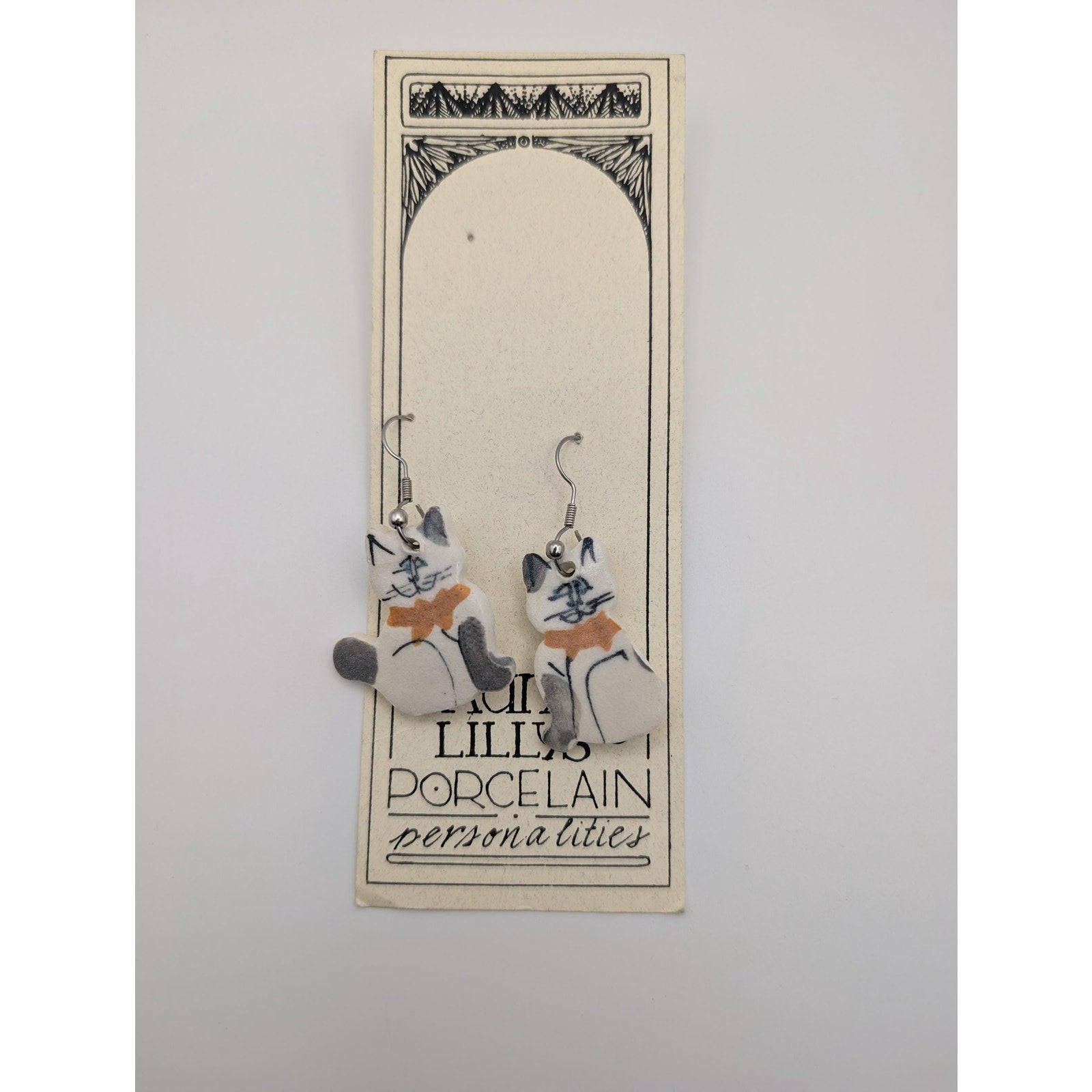 Handmade Porcelain Cat Earrings - Whimsical Kitty Dangle Jewelry