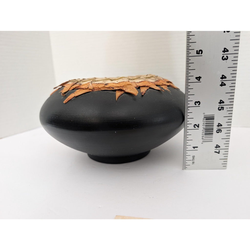 Smoke Fired Stoneware Dracena Vase Michael Christine Adcock Studio Pottery Woven Fiber Art Ceramic Bowl Black Signed