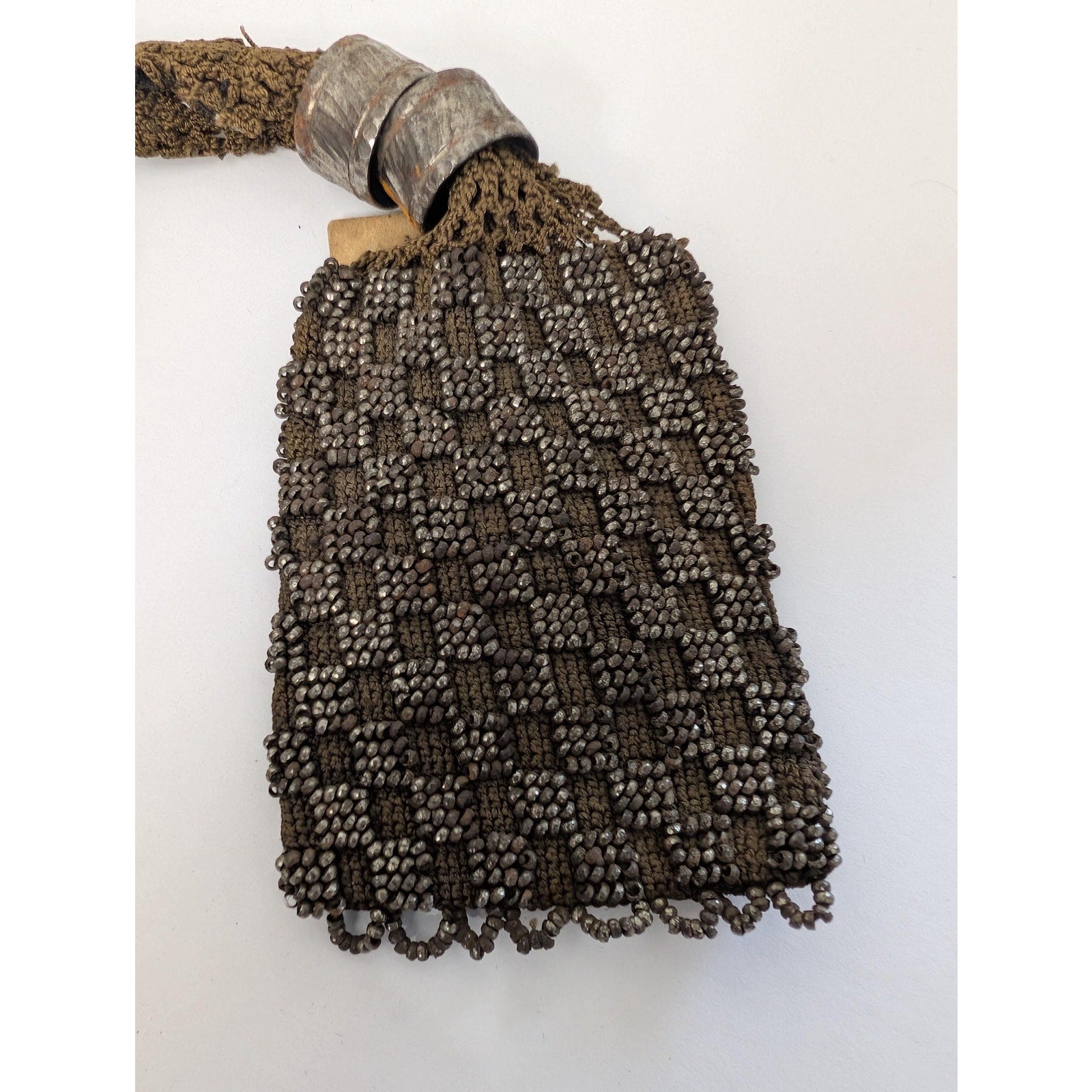 Antique Victorian Miser Purse Harriet King Provenance Hand Beaded Crochet Stocking Bag